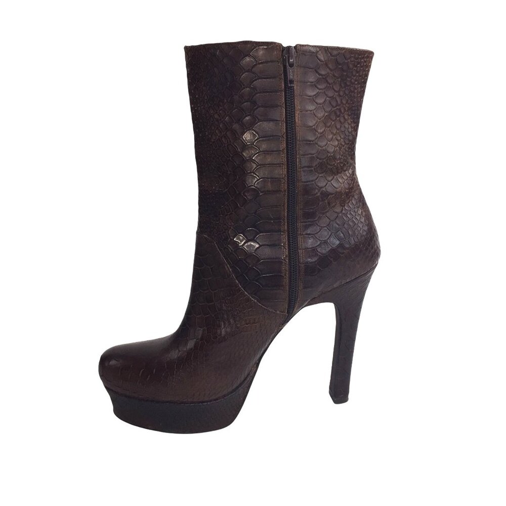 Jessica Simpson Womens Brown Leather Snake Pattern Heeled Boots 10B EUC SH-236